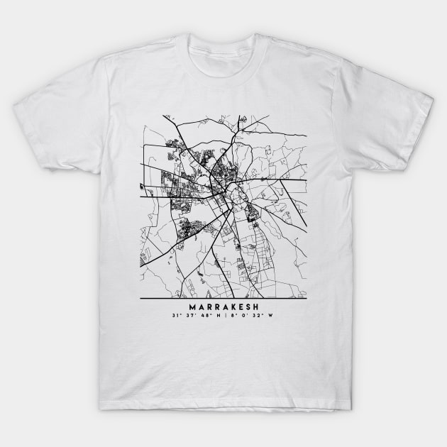 MARRAKESH MOROCCO BLACK CITY STREET MAP ART T-Shirt by deificusArt